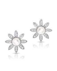 Anne Sisteron - Multicolor 14kt White Gold Pearl And Diamond Daisy Flower Stud Earrings - Lyst