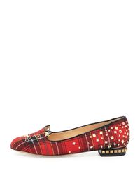 Charlotte Olympia - Black 'punk Kitty' Tartan Jacquard Flats - Lyst