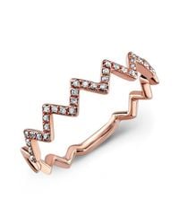 Anne Sisteron - Pink 14kt Rose Gold Diamond Zig Zag Stacking Ring - Lyst