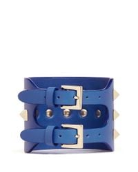 Valentino | Blue 'rockstud' Wide Leather Bracelet | Lyst