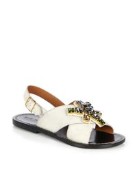 Marni | Beige Jeweled Calf Hair Crisscross Sandals | Lyst