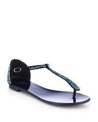 Giuseppe Zanotti | Blue Crystal-studded Suede Thong Sandals | Lyst