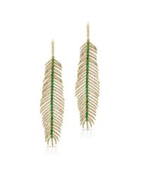 Anne Sisteron - Metallic 14kt Yellow Gold Diamond Emerald Feather Earrings - Lyst