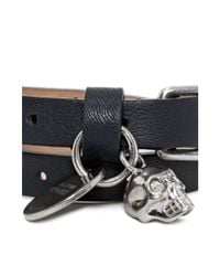 Alexander McQueen | Blue Leather Double Wrap Skull Bracelet | Lyst