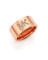 Michael Kors | Pink Fulton Logo Pavé Band Ring/rose Goldtone | Lyst