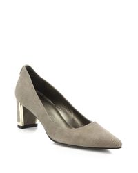 Stuart Weitzman | Gray Logofirstclass Embossed Leather Pumps | Lyst