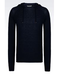 Emporio Armani | Blue Hooded Cashmere Jumper for Men | Lyst