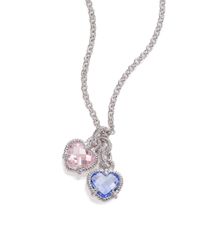 Judith Ripka | Metallic La Petite Blue Quartz, Pink Crystal & Sterling Silver Twin Heart Pendant Necklace | Lyst
