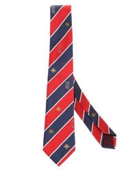 Gucci Red And Blue Striped Silk Tie With Double G for men