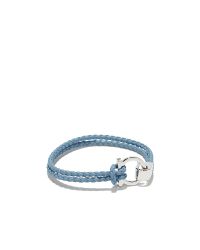 Ferragamo - Blue Braided Leather Bracelet With Gancini Hook Closure - Lyst