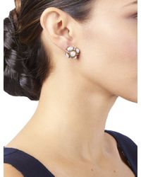 Oscar de la Renta | White Crystal Button Earrings | Lyst