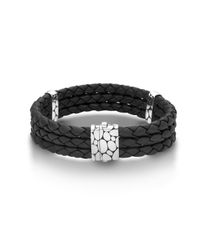 John Hardy | Black Woven Leather Triple Row Bracelet for Men | Lyst
