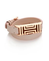 Tory Burch | Pink For Fitbit Stainless Steel & Leather Double-wrap Bracelet | Lyst