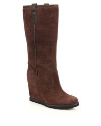 UGG | Brown Soleil Suede & Shearling Wedge Boots | Lyst