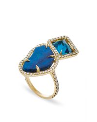 Jordan Alexander | Mo Exclusive: 18k Gold London Blue Topaz And Azurite Ring | Lyst