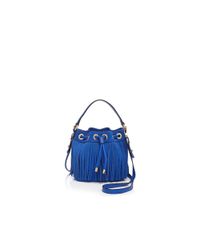 MILLY | Blue Small Essex Suede Fringe Bucket Crossbody | Lyst