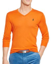 Pink Pony | Orange Polo Slim-fit Merino V-neck Sweater for Men | Lyst