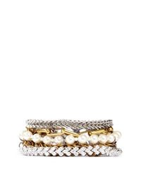 Venna | Metallic Multi Chain Pearl Crystal Bracelet | Lyst