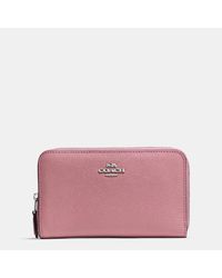 Lyst - Coach Medium Zip Around Wallet In Crossgrain Leather in Pink