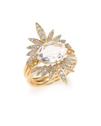 Alexis Bittar Fine | Metallic Golden Ice Marquis Clear Quartz, Diamond & 14k Yellow Gold Ring Set | Lyst