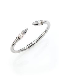 Majorica | Metallic 8mm White Pearl Spike Cuff Bracelet | Lyst