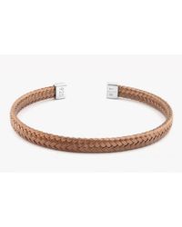Tateossian | Slim Intrecciato Bracelet In Tightly Weaved Brown Ruthenium Plated Silver With Silver Casp for Men | Lyst