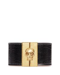 Alexander McQueen | Metallic Skull Clasp Wide Leather Bracelet | Lyst
