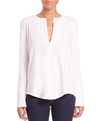 James Perse | White Open Henley Jersey Top | Lyst