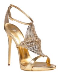 Giuseppe Zanotti | Metallic Crystal Mesh Evening Sandal Gold Leather | Lyst