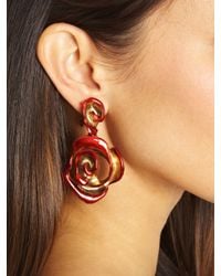Oscar de la Renta | Pink Hand-painted Rose Earrings | Lyst