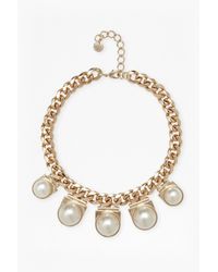 French Connection | Metallic Faux Pearl Pendant Necklace | Lyst