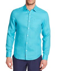 Original Penguin | Blue Solid Linen Sportshirt for Men | Lyst