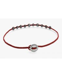 Tateossian - Diamond Knot Bracelet In Red Macramé With 10 Black Diamonds & Silver Button for Men - Lyst