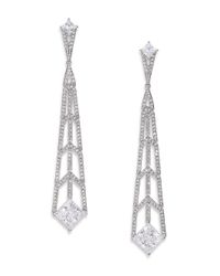 Adriana Orsini | Metallic Deco Pave Linear Drop Earrings/silvertone | Lyst