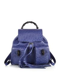 Gucci | Blue Bamboo Ostrich Backpack | Lyst