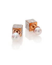 Vita Fede | Double Cubo 6mm White Pearl & Crystal Two-sided Earrings | Lyst