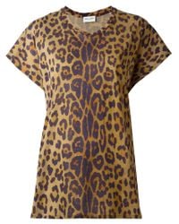 Saint Laurent | Brown Leopard Print T-shirt | Lyst