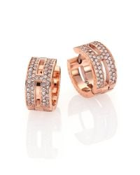 Michael Kors | Metallic Heritage Maritime Pavé Rose Goldtone Huggie Hoop Earrings/0.5 | Lyst
