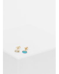 Mociun | Metallic Gold Mismatched Oblong Turquoise & Diamond Studs | Lyst