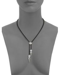 Majorica | Black 10mm Grey Pearl Spiked Lariat Necklace | Lyst