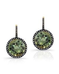 Anne Sisteron | 14kt Oxidized Yellow Gold Green Amethyst Diamond Round Earrings | Lyst