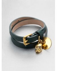 Alexander McQueen | Green Leather Skull Wrap Bracelet | Lyst