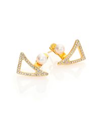 Vita Fede | Metallic Lancia 4mm White Pearl & Crystal Ear Jacket & Stud Earrings Set | Lyst