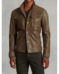 John Varvatos | Green Snap Front Leather Jacket for Men | Lyst