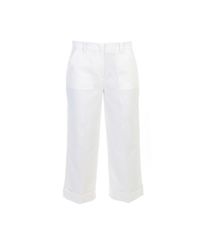 Moncler - Cropped White Cotton Trousers - Lyst