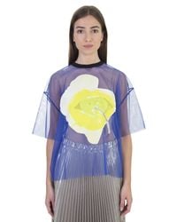 MSGM - Blue Tulle T-shirt With Floral Patch - Lyst