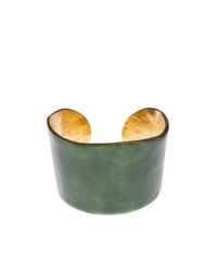 Little Woman Paris - Metallic Gold Metal And Green Resin Bangle - Lyst