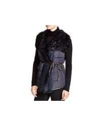 Maximilian | Blue Belted Shearling-collar Vest | Lyst
