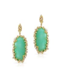 Anne Sisteron - Green 18kt Yellow Gold Chrysophase Diamond Luxe Earrings - Lyst