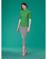 Diane von Furstenberg Green Short-sleeve Fine Gauge Mock Neck Top